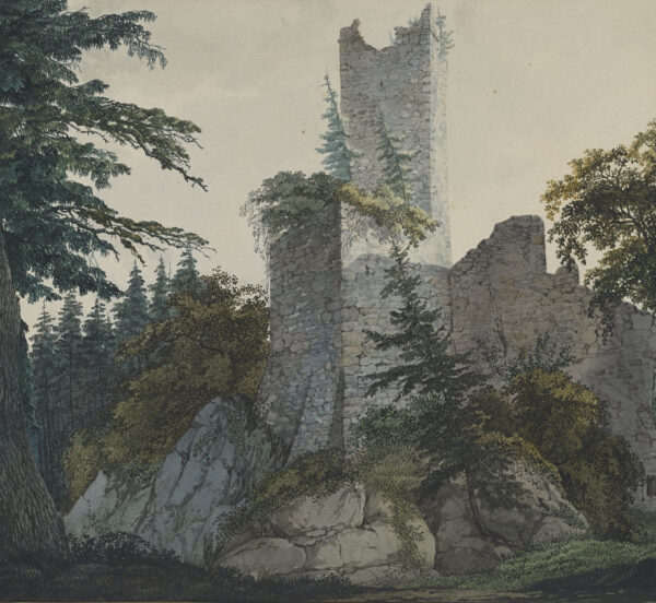Fohr, Carl Philipp, 1795-1818. The Ruins of Hohenbaden 1814-1815, Thaw Collection (EVT 63 recto)