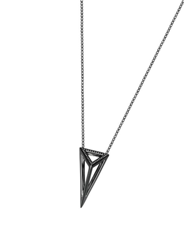 Moratorium_Oversize Pyramid_Necklace_White Diamond_Black Rhodium
